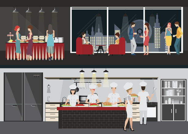 厨房内部有厨师。图片下载