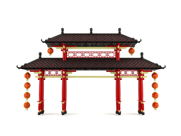 中国的大门装饰着灯笼图片下载