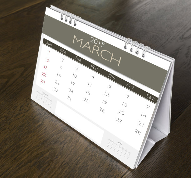 2015年三月日历上的木桌图片下载
