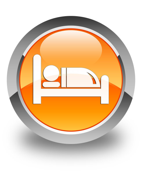 酒店床的图标亮橙色圆形按钮图片下载