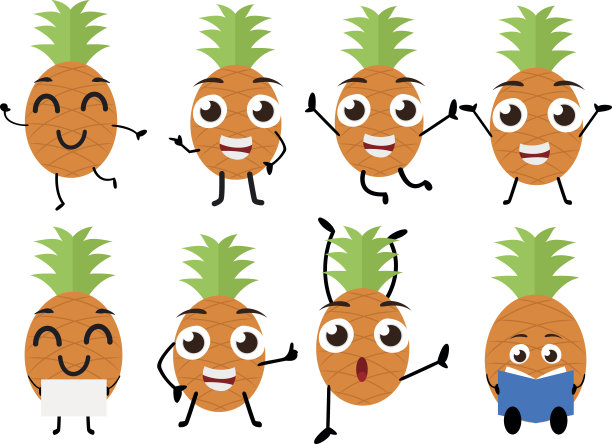 一套有趣的菠萝水果卡通人物图片下载