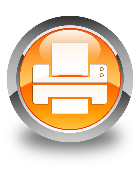 打印机图标亮橙色圆形按钮图片下载