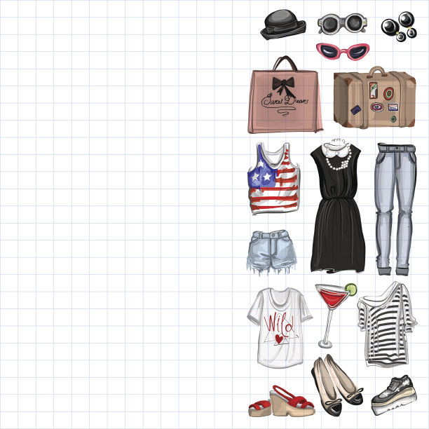 矢量集时尚和香水元素数字水彩图片下载