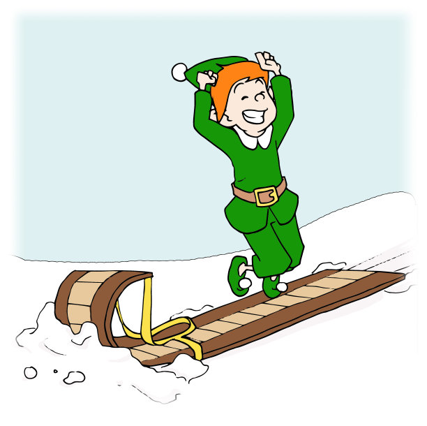 可爱的圣诞精灵与冬季雪橇或雪橇在雪图片下载