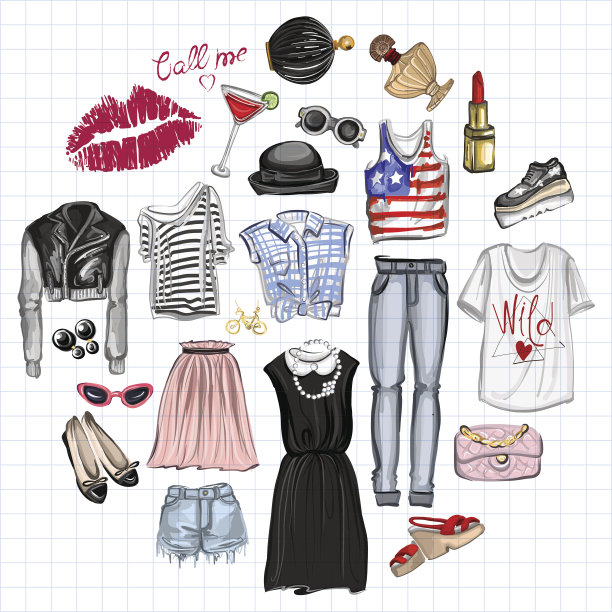 矢量集时尚和香水元素数字水彩图片下载