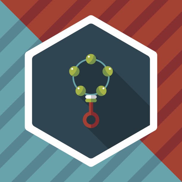 婴儿拨浪鼓图标与长影子，eps10图片下载