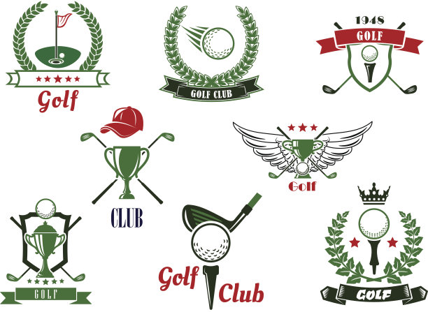带有游戏物品的高尔夫俱乐部标志和图标图片下载