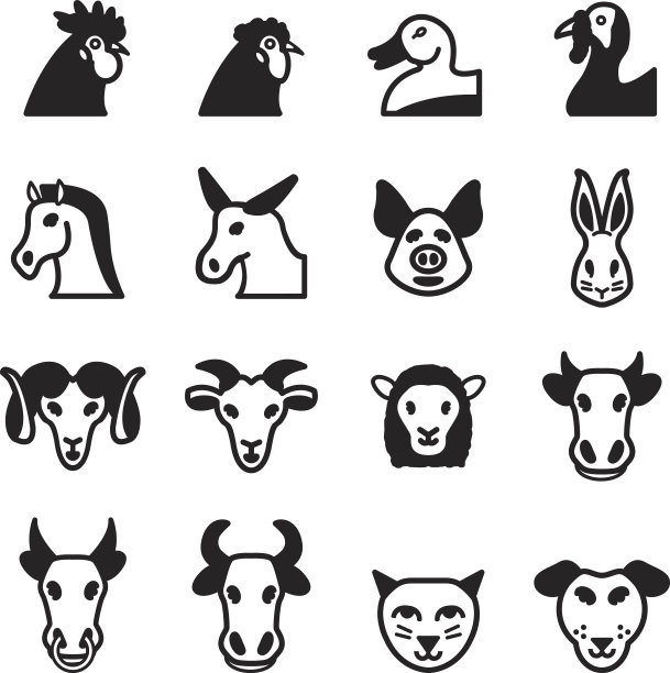 家畜图标集。向量eps 10。图片下载