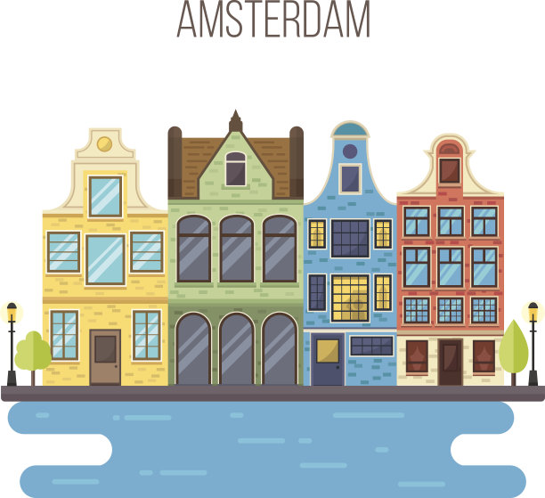 阿姆斯特丹城市景观的矢量插图。素材图片