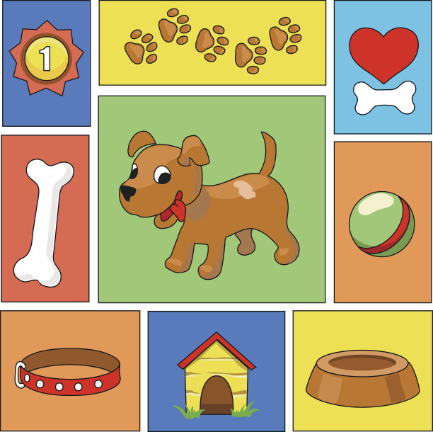 有趣的卡通狗和图标-矢量插图图片下载