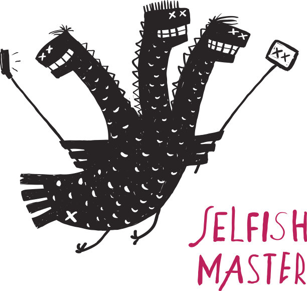 滑稽自私的龙拍自拍杆照片粗糙手绘图片下载