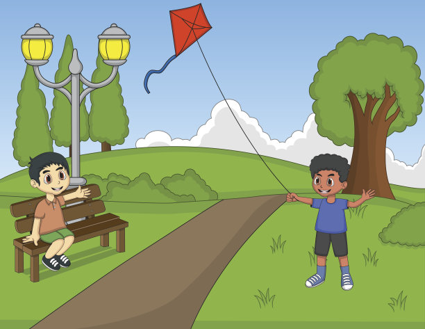 孩子们在公园里放风筝素材图片