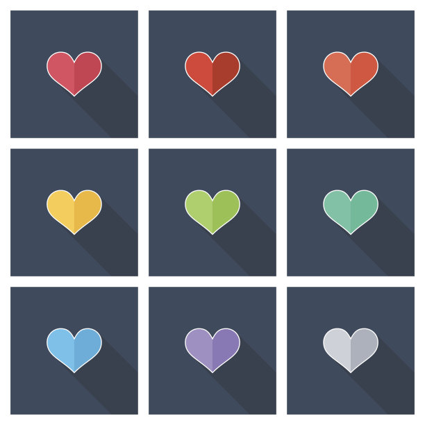 一套心图标与长影子。图片下载