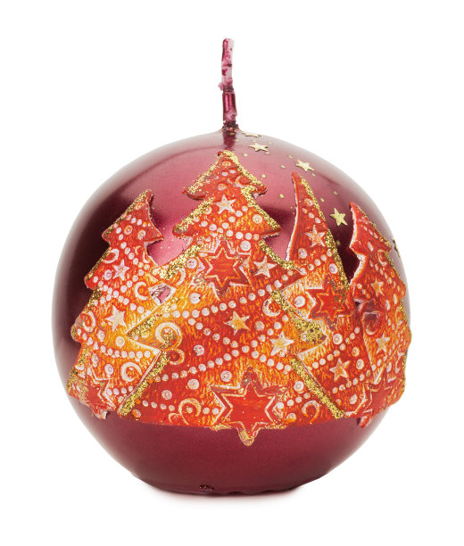 圆圆的红色圣诞蜡烛孤立在白色的背景图片下载