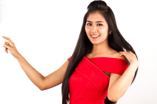 年轻女性用食指指东西图片下载