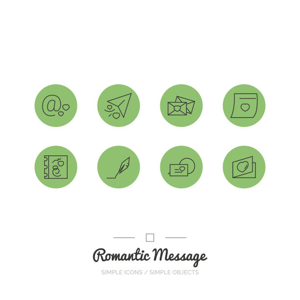 爱和浪漫信息图标集。图片下载