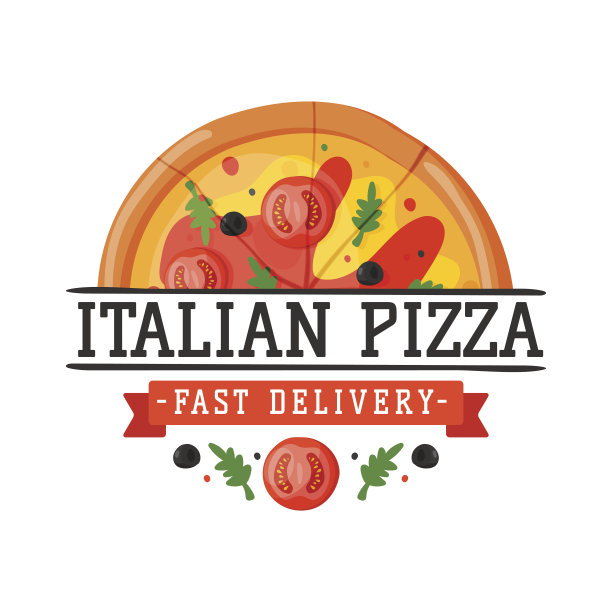 外卖披萨徽章矢量插图图片下载