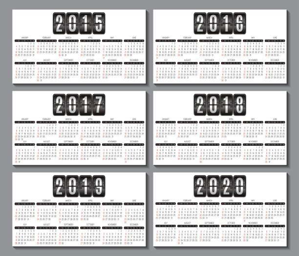 日历网格2015，…2020年名片图片下载