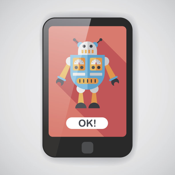 机器人概念平面图标与长影子，eps10图片下载