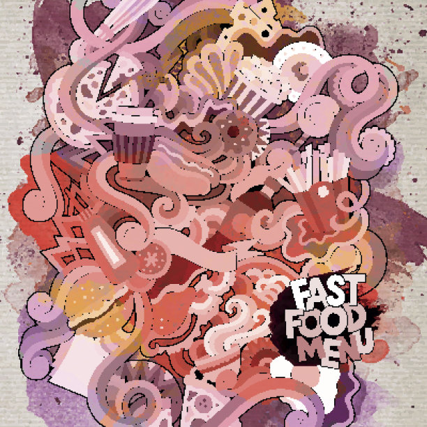 快餐涂鸦元素水彩艺术背景图片下载