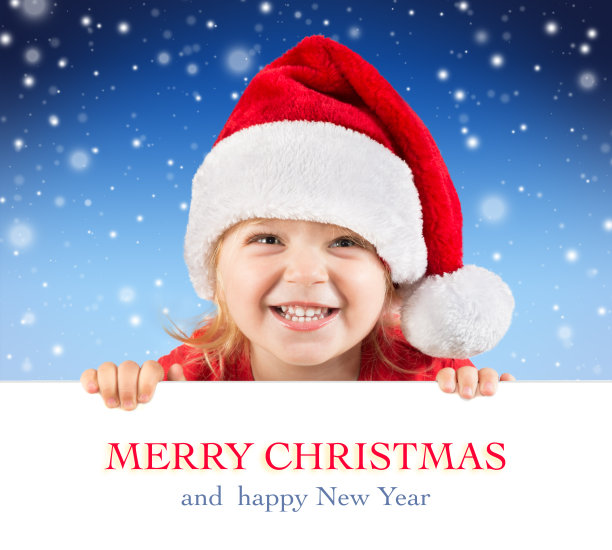 戴着圣诞老人帽的可爱小女孩图片下载