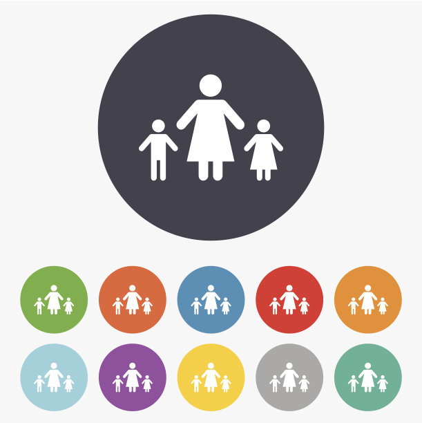 有两个孩子的单亲家庭的标志图标。图片下载