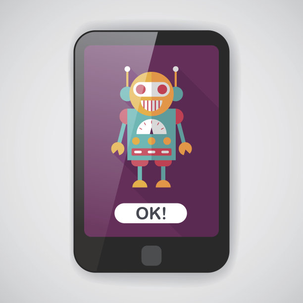 带有长阴影的机器人平面图标，eps10图片下载