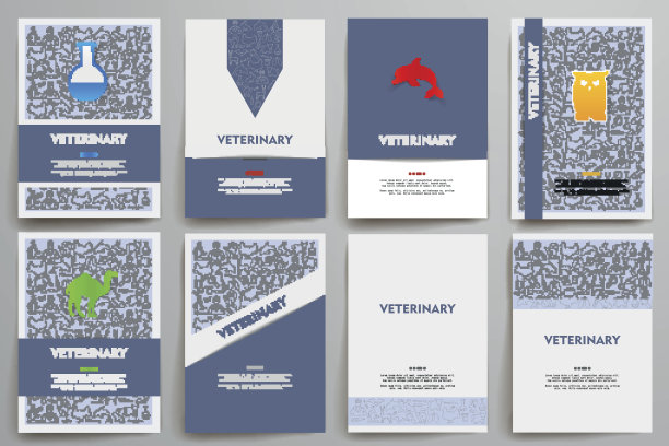企业身份矢量模板设置与兽医主题涂鸦图片下载