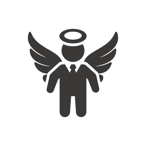 商人与翅膀的标志。天使的剪影。向量图片下载