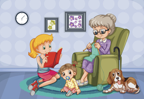 祖母和孩子们在房间里图片下载