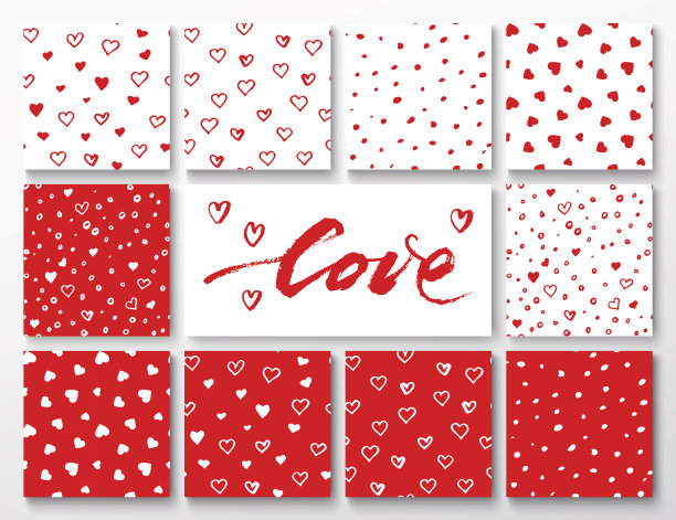 一套红色和白色的心形图案为情人节图片下载