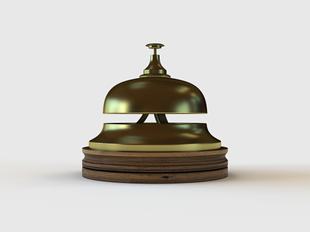 酒店服务铃拉丝黄铜金属在白色背景图片下载