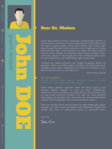 现代求职信简历模板与鲜艳的颜色图片下载