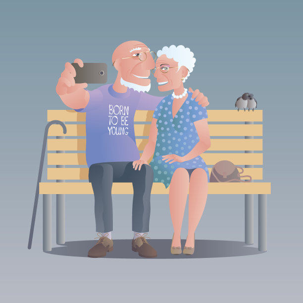 老人快乐和积极矢量插图图片下载