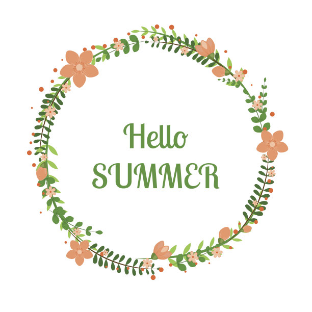 “你好夏天”平面风格矢量花框架。图片下载