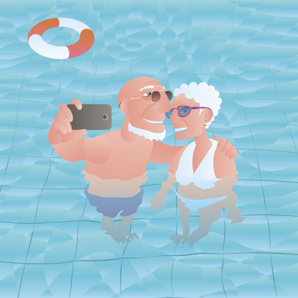 老年人自拍矢量插图图片下载