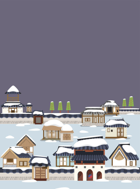 冬天的韩国传统小镇图片下载