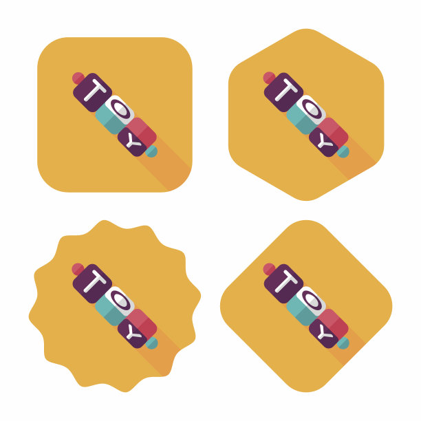 砖块玩具平面图标与长影子，eps10图片下载