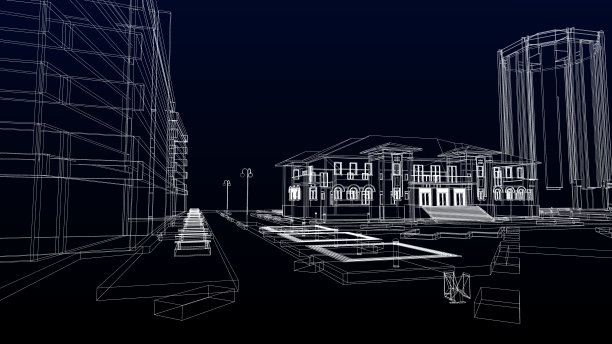 城市场景，抽象线框图片下载