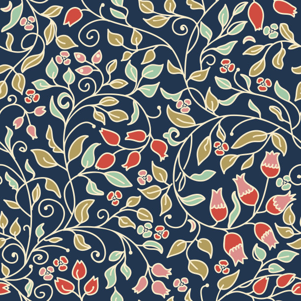无缝的彩色花卉图案在民间风格与花、叶。图片下载
