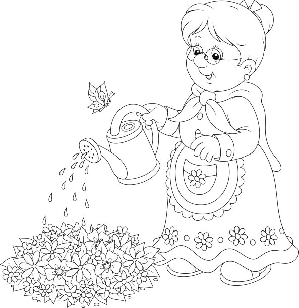 奶奶浇花图片下载