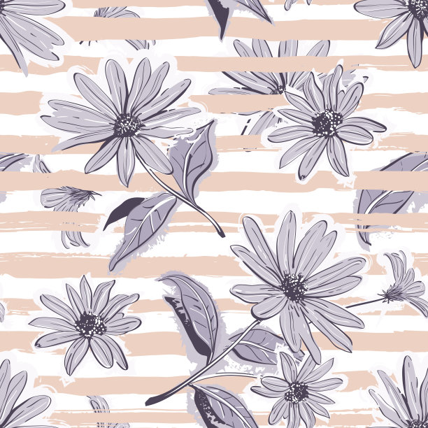 淡雅粉彩条纹背景，复古花卉壁纸图片下载