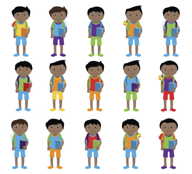 可爱的和不同种族的男性学生和儿童的集合图片下载