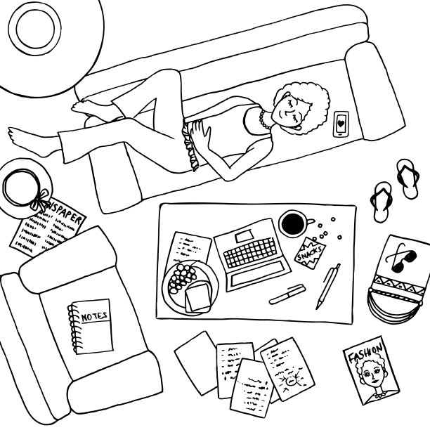 一个女孩在沙发上打盹的插图图片下载