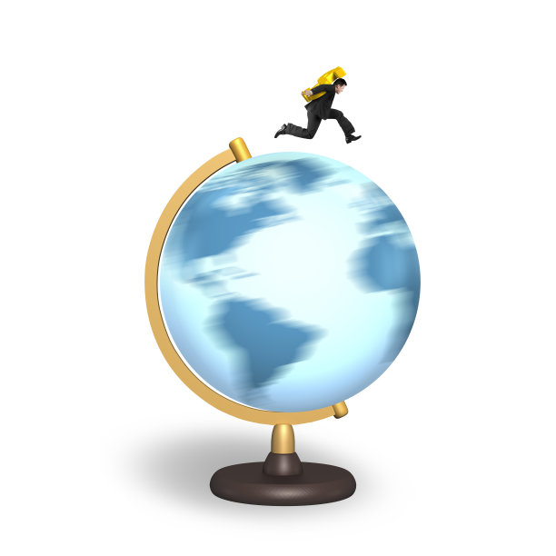商人拿着美元符号在旋转的地球上运行图片下载