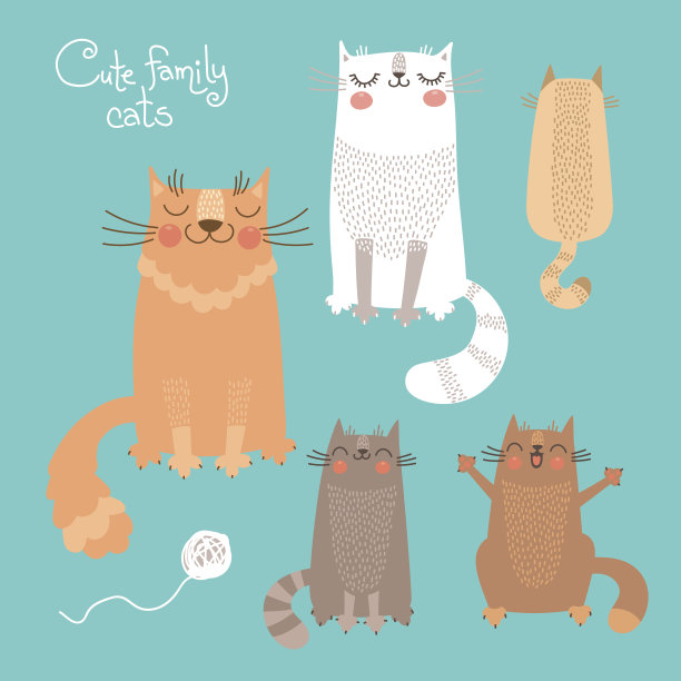 可爱的设置与猫和小猫图片下载