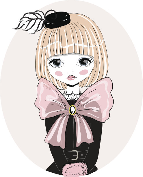 美丽浪漫的女孩矢量插图。图片下载