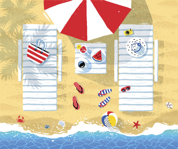 海边的日光浴床和阳伞图片下载