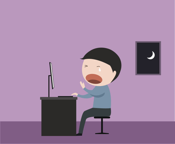 工作到深夜的员工向量图片下载