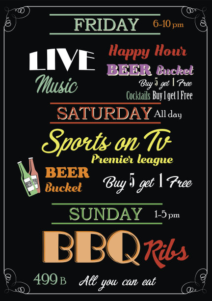 餐厅食物菜单设计与粉笔板背景图片下载